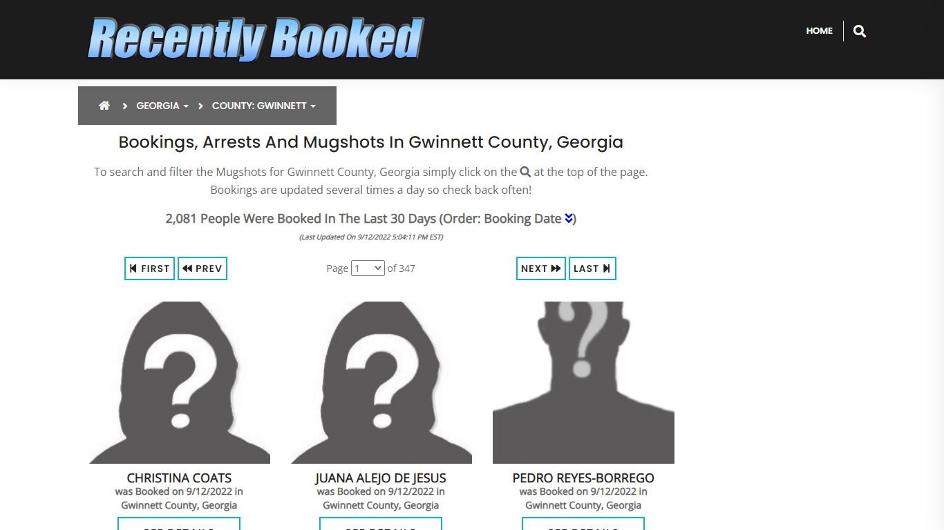 Bookings, Arrests and Mugshots in Gwinnett County, Georgia
